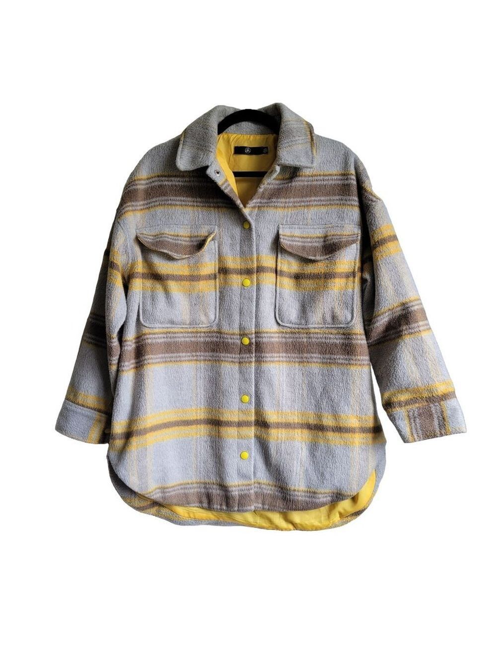 Missguided Plaid Shacket Jacket Gray Yellow Size 4
